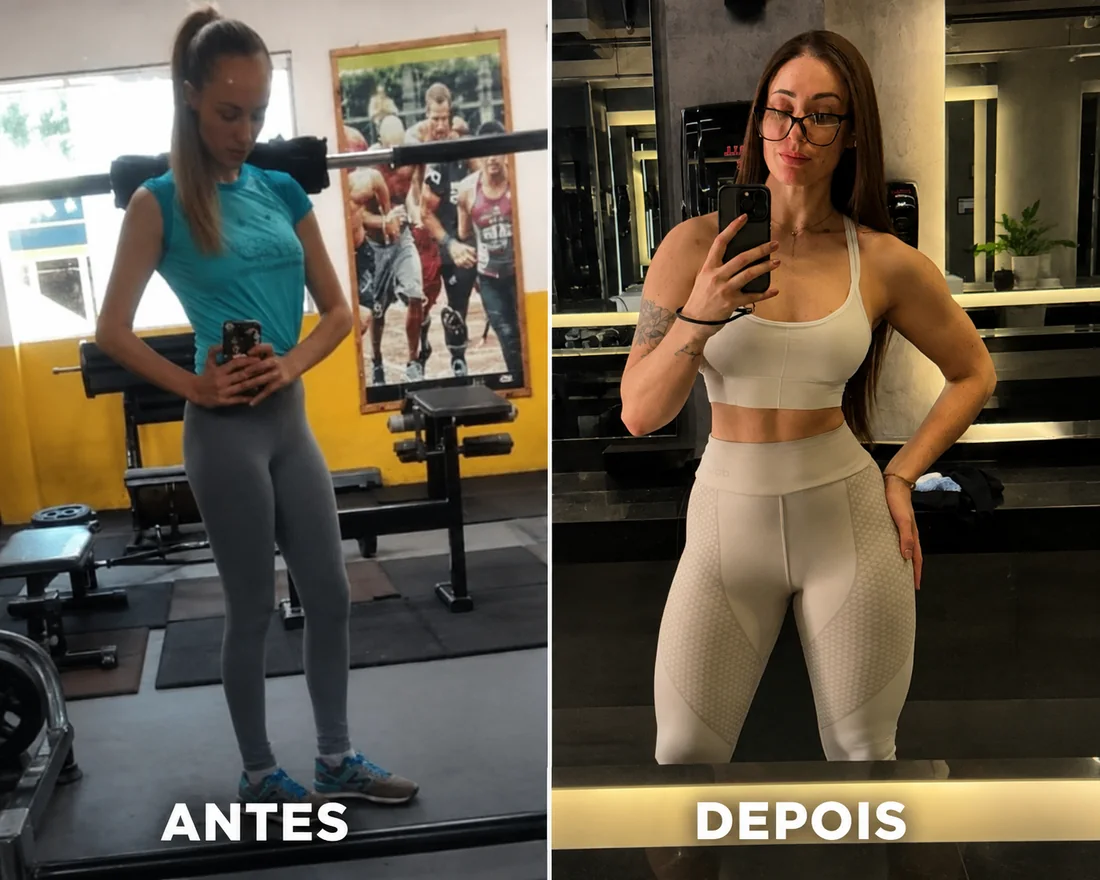 Comparação de antes e depois de uma aluna do Team Theulen