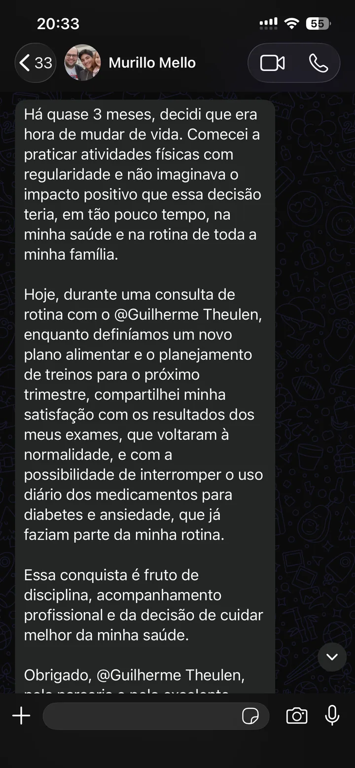 Depoimento de aluno sobre o acompanhamento de Guilherme Theulen